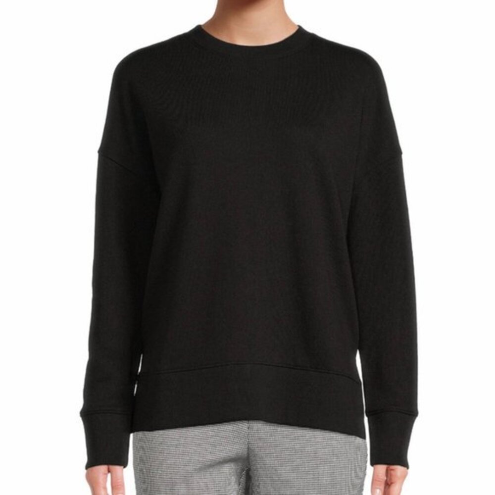 Relaxed Fit Black Crew Neck Terry Trim, Small Pull Over NWT